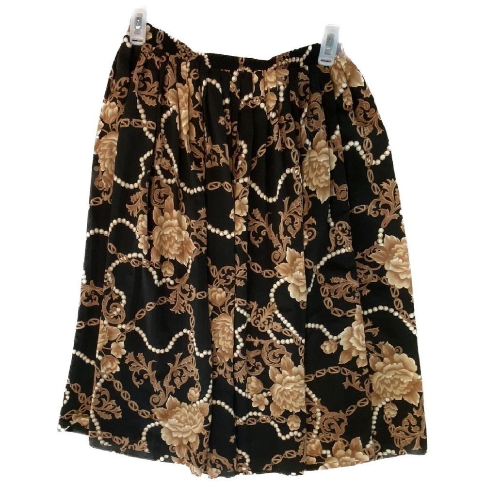 Alfred Dunner Vintage 80s Paisley Floral Golden Earth Tones Midi Skirt